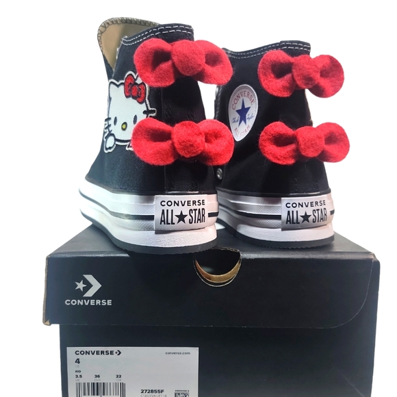 Converse Girls Chuck Taylor All Star High Top Custom Made Hello Kitty Sneakers - Picture 8 of 8